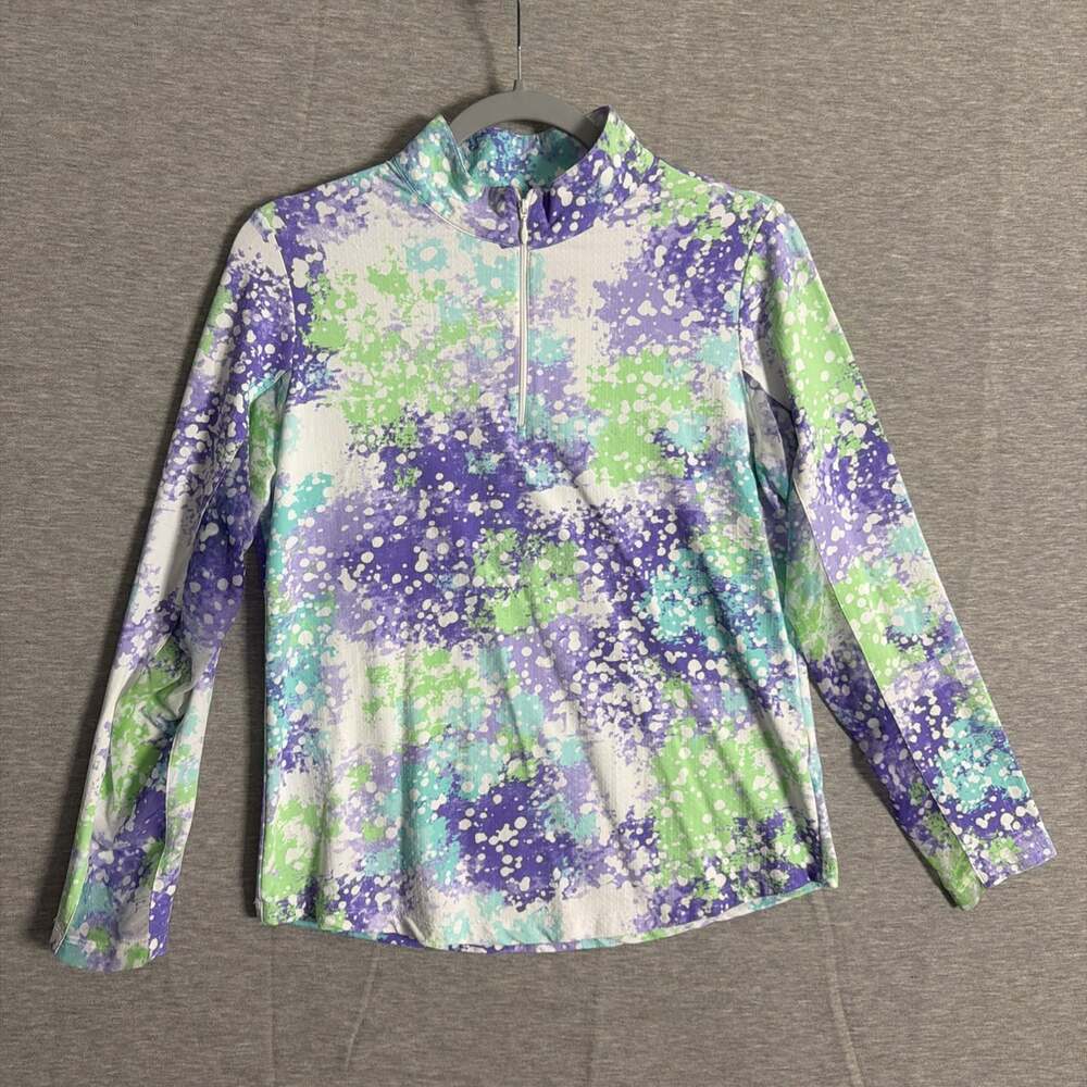 Ibkul Women's Size Meidum Printed Polyester 1/4 Zip Long Sleeve Sun Shirt